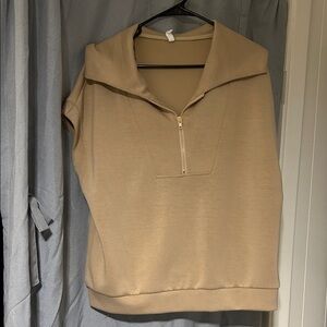 Women's Tan Zip-Up Tunic Top